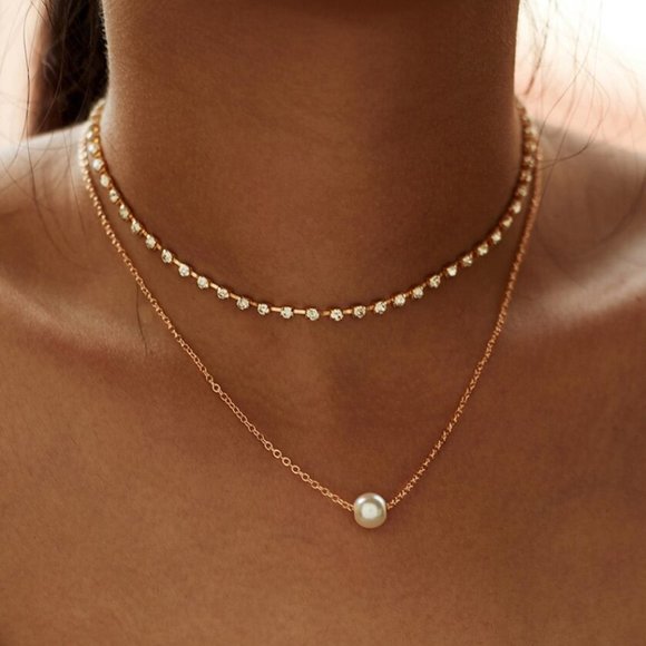 Jewelry - Pearl Pendant Layered Gold Choker Necklace